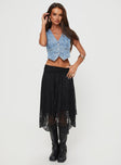 Lace midi skirt, mid-rise  Elastic waistband, asymmetric hem Good stretch, fully lined