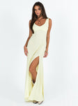 Maxi dress Fixed shoulder straps V neckline Invisible zip fastening at back High leg slit 