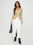 Sweater  Knit-like material, cross over design, v-neckline, long sleeve Good stretch, unlined 