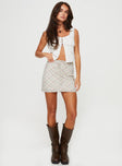 Plaid mini skirt Drawstring waist with tie fastening Non-stretch material, fully lined