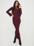 Maxi dress Princess Polly Lower Impact Rib knit material, round neckline, cut out detail at front