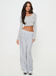 Grey Long sleeve top Ribbed material, cropped fit, scooped neckline, button fastening