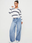 Knit sweater, striped design Classic collar, elasticated cuffs and waistband