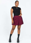 Red mini skirt Plaid print Invisible zip fastening at side Pleated design