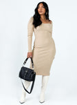 Long sleeve midi dress Soft knit material  Sweetheart neckline 