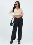 Jeans Black denim Belt looped waist Classic five-pocket design Zip & button fastening Low-rise Wide leg