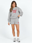 Princess Polly Crew Neck Sweatshirt Cursive Text Grey Marle / Red Princess Polly  regular 