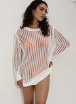 Long sleeve mini dress  Crochet knit sheer material, crew neckline, ribbed cuffs & hem Good stretch, unlined 