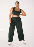 Matching set Pinstripe print   Crop top  Fixed shoulder straps  Invisible zip on side  High waisted pants  Wide leg Zip & button fastening  Belt looped waist  Twin hip pockets 