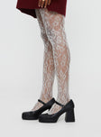 White Fishnet style stockings High rise, floral print