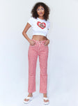 Princess Polly Mid Rise  Kendra Gingham Denim Jeans Red