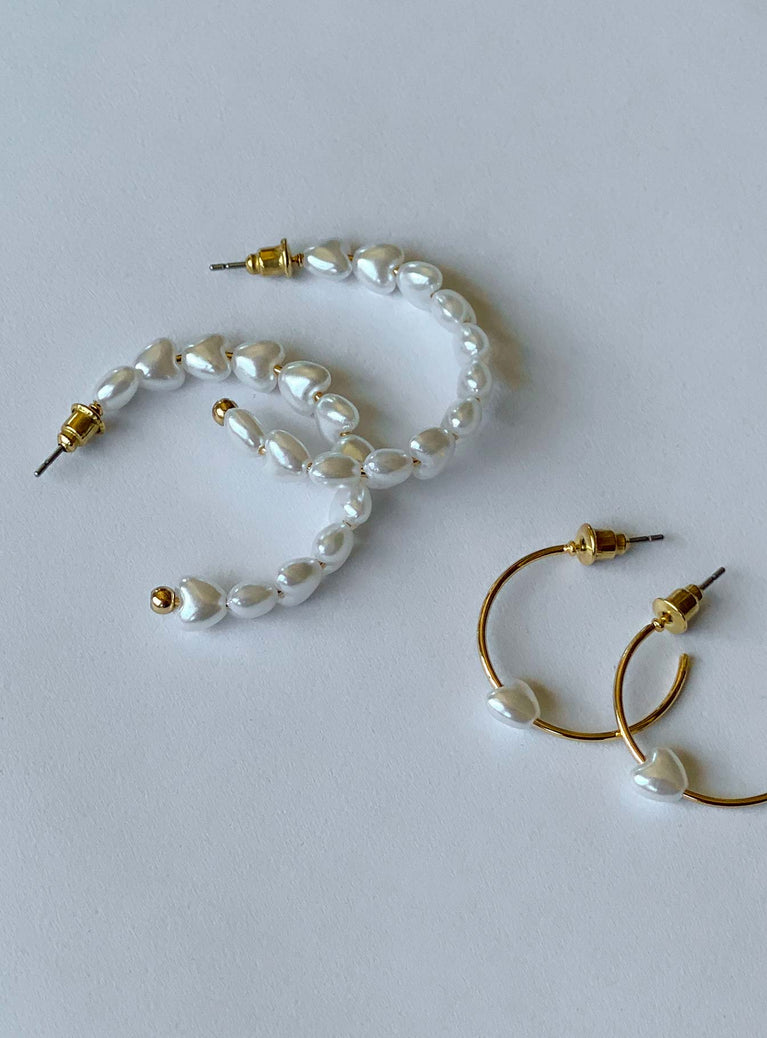 Earring pack Hoop style Stud fastening Pearl detail Gold-toned