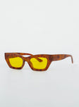 Sunglasses 70% PC  30% AC UV 400 Yellow tinted lenses  Tort frame Moulded nose bridge 