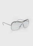 Silver-toned sunglasses Frameless design, silicone nose pads, clear lenses, lightweight