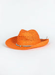 Woven cowboy hat Curved wide brim, mouldable brim shape, bead detail