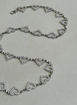 Silver toned chain belt Heart design Diamante detail Lobster clasp fastening