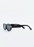 Black sunglasses Black tinted lenses Moulded nose bridge Lightweight Gold toned hardware