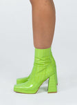 Ankle boots Princess Polly Exclusive Vegan leather Patent finish Croc print Squared toe Block heel Zip fastening at side