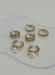 Earring pack Three sets Hoop fastening Diamante and pearl detail