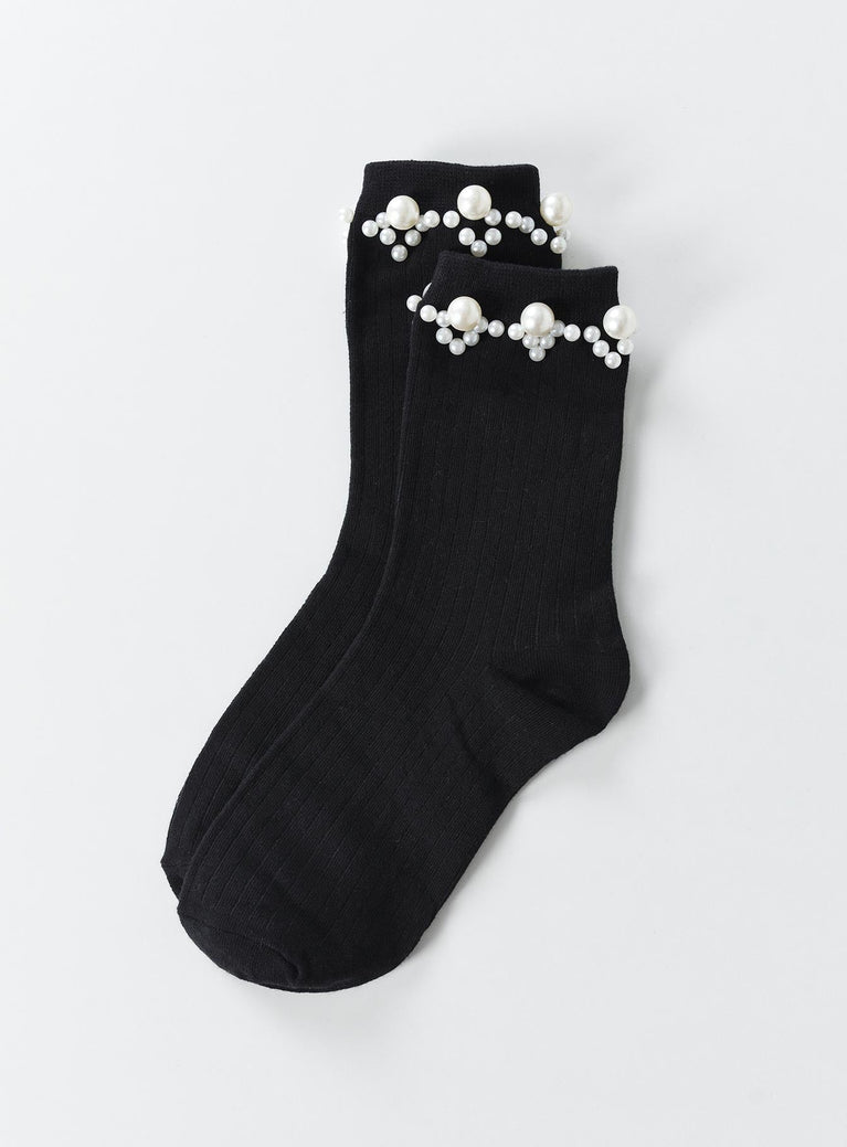 Socks  Princess Polly Exclusive 75% cotton 15% polyester 10% spandex Faux pearl beads  Good stretch  OSFM