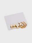 Gold-toned earring pack Pack of three pairs, stud & hoop styles, all stud fasteni