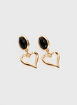 Earrings Drop heart charm style, gold-toned, stud fastening 