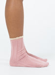 Pink socks Crew length  Frilled edge  Good stretch OSFM