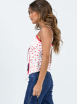 Top Silky material Graphic print Adjustable shoulder straps   Lace trim  Tie fastening at front