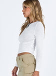 White long sleeve top Sheer material Good stretch Mesh lined