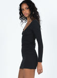 Black long sleeve mini dress V neckline Scooped back Good stretch Mesh lined