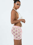 Mini skirt Crochet material Floral design Drawstring waist Good stretch