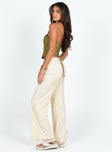 Pants Knit material High rise Zip and button fastening  Elasticated waistband at back Wide leg 