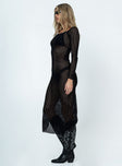 Long sleeve maxi dress Sheer knit material Square neckline