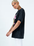 Black oversized tee Graphic print Crew neckline Drop shoulder