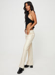 Faux Leather Pants Mid-rise, belt looped waist, zip and button fastening, four classic pockets, straight leg