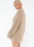 Fluffy knit sweater Drop shoulder Good stretch, unlined 