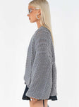 Cable knit sweater, oversized fit Drop shoulder, crew neckline