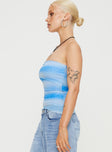 Blue striped strapless tube top