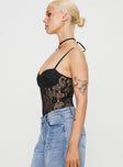 Black Lace Bodysuit Adjustable shoulder straps sweetheart neckline high cut leg