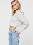 Quiet Night Cable Knit Sweater Cream Princess Polly  Cropped 