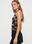 Floral crop top Elasticated shoulder straps, v-neckline, bow detail at bust