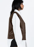 Brown vest Faux leather material V neckline Button fastening at front