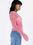 Pink sweater Sheer knit material Drop shoulder Good stretch Unlined 