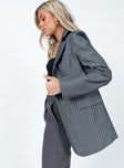 Blazer Pinstripe print  Lapel collar  Button front fastening  Twin hip pockets  Faux chest pocket  Satin lined 