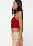 V-neckline crop top, slim-fitting Lace trim on bust, adjustable straps, cut-out detail at bust