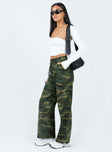 Pants Camouflage print High waisted Wide leg  Zip & button fastening Subtle pleats at waist Twin hip pockets