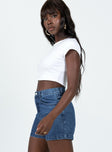 Denim shorts Mid wash denim Belt looped waist Button & zip fastening Twin hip pockets