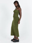 Matching set Soft knit material Top Halter neck tie Twist detail at bust Split hem Maxi skirt Elasticated waistband