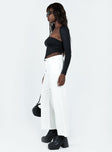 Jeans White denim material Belt looped waist Zip & button fastening  Four-pocket design Wide leg 