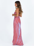 Maxi dress Silky iridescent material  Strapless design Invisible zip fastening at side Low back with elasticated band